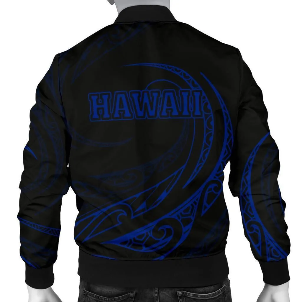 Hawaii Turtle Map Polynesian Mens Bomber Jacket - Blue - Frida Style