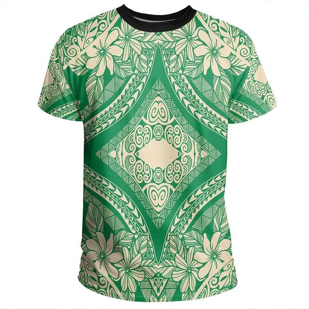 Polynesian Plumeria Mix Green T-Shirt