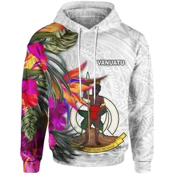 Vanuatu Hoodie Hibiscus Polynesian White pattern