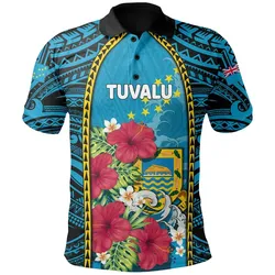 Alohawaii Shirt - Polo Shirt Tuvalu All Over Print Coat Of Arms polynesian With Hibiscus And Waves TH65