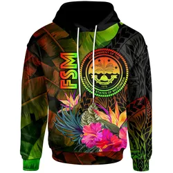 Federated States of Micronesia Polynesian Hoodie-  Hibiscus and Banana Leaves