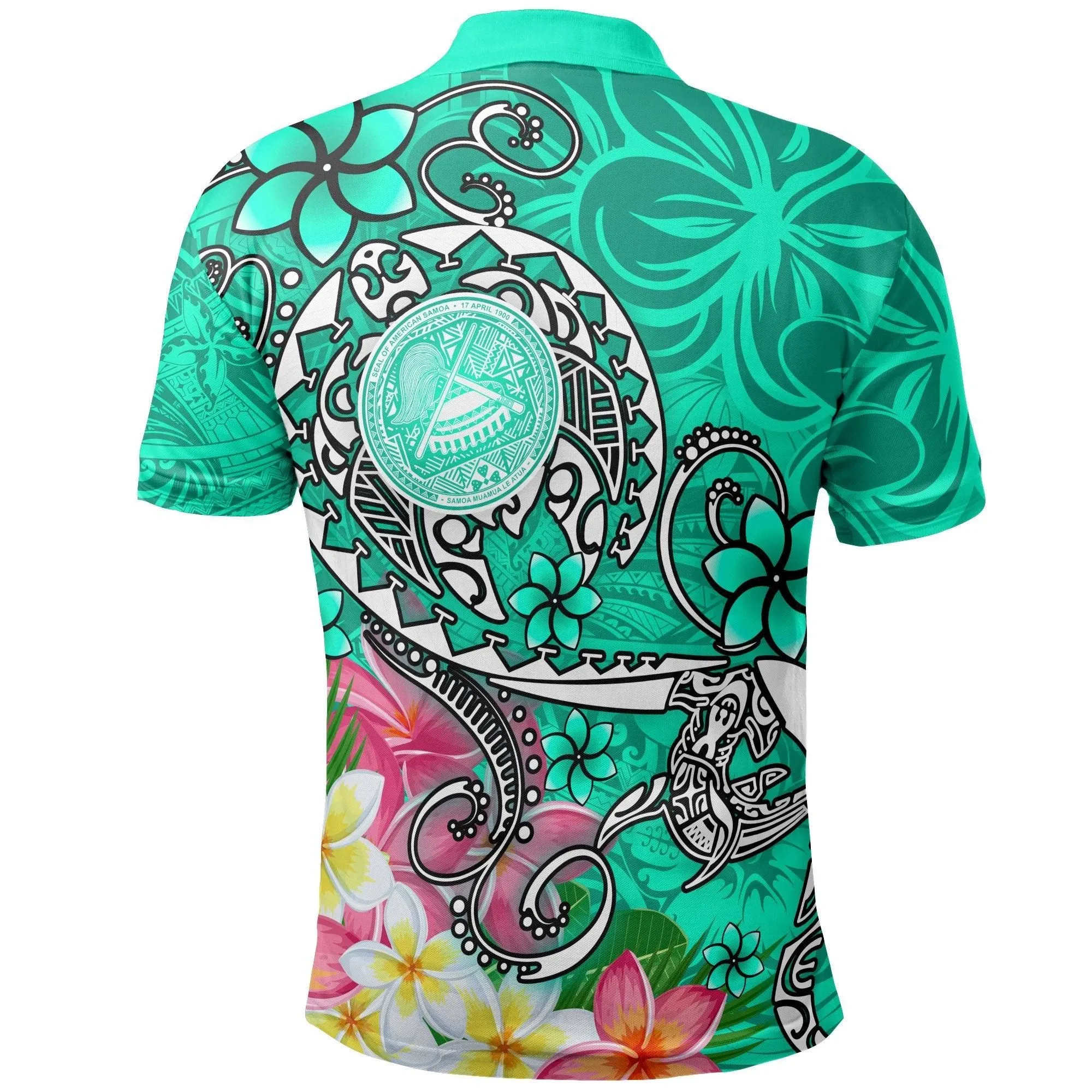 American Samoa Polynesian Polo Shirts - Turtle Plumeria (Turquoise)