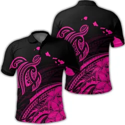 Hawaii Turtle Polynesian Map Plumeria Polo Shirt Pink