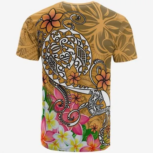 Polynesian T shirt - Turtle Plumeria Gold Color
