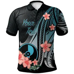 Yap Personalised Custom Polo Shirt - Turquoise Polynesian Hibiscus Pattern Style