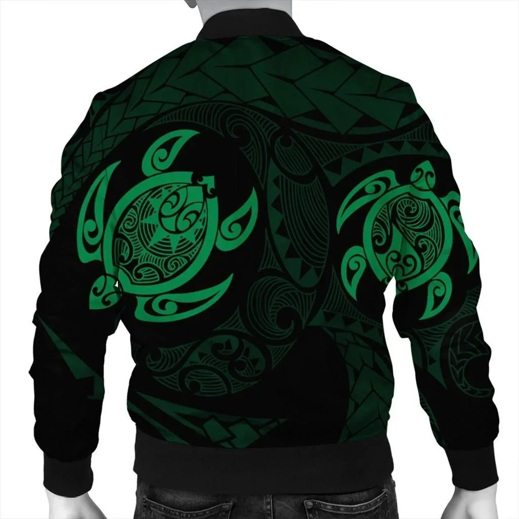 FamilyGater Jacket - Hawaiian Two Turtle Polynesian Bomber Jacket Green AH - J7R