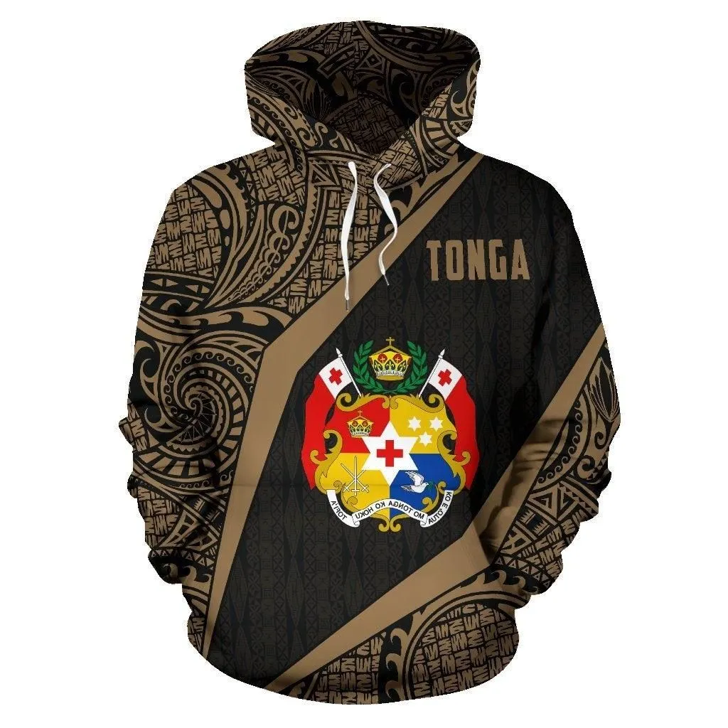 Tonga Polynesian Hoodie - Tonga Coat Of Arms Polynesian Tattoo Gold