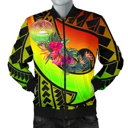 American Samoa Bomber Jacket - Polynesian Hook And Hibiscus (Raggae)