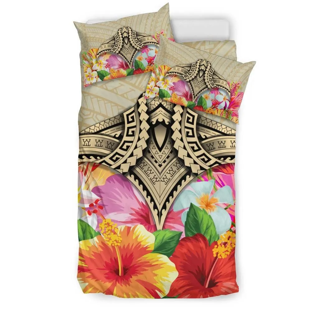 Hawaiian Bedding Set - Hawaii Manta Ray Tropical Hibiscus Plumeria Polynesian Bedding Set - AH - J4