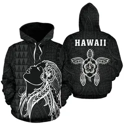 Alohawaii Hoodie - Polynesian Kakau Hula Girl Turtle Hibiscus Hawaii Hoodie White - AH - J1