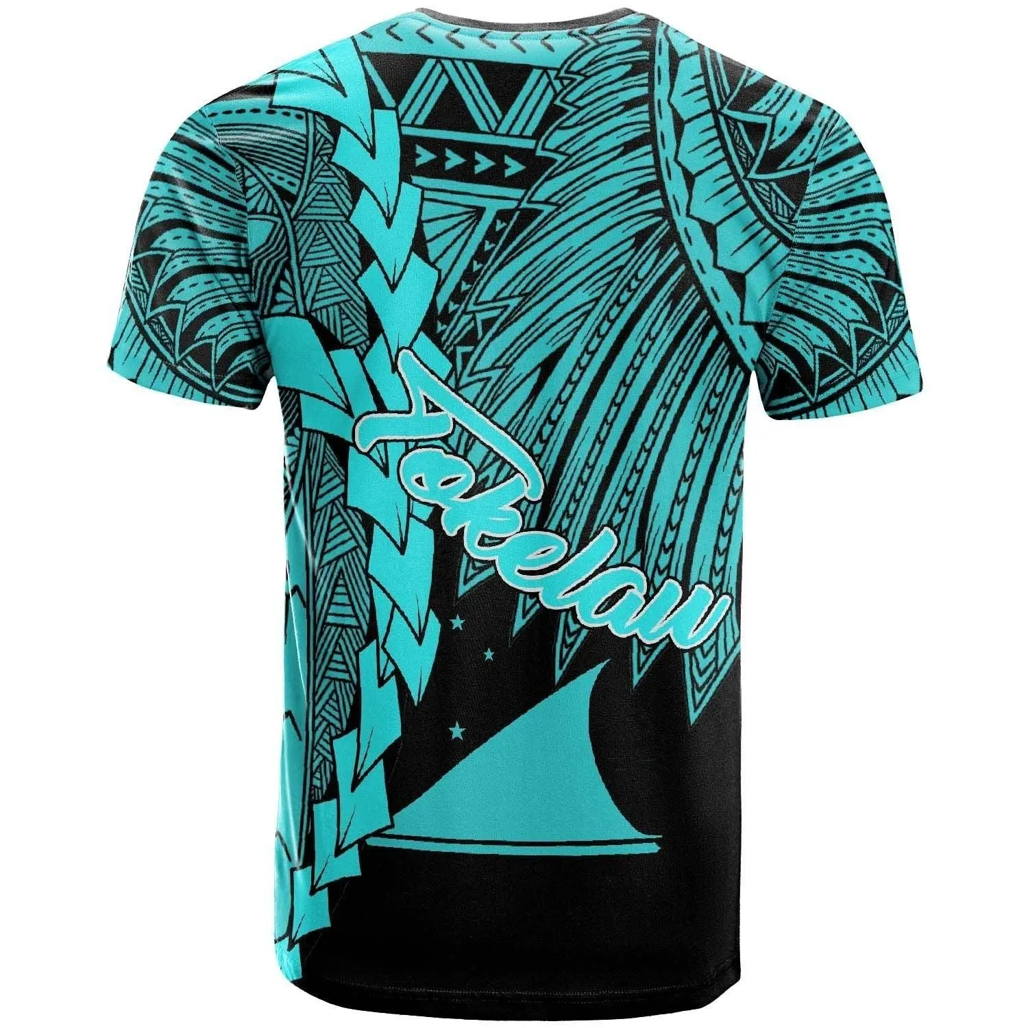 Tokelau Polynesian Custom Personalised T shirt - Tribal Wave Tattoo Neon Blue