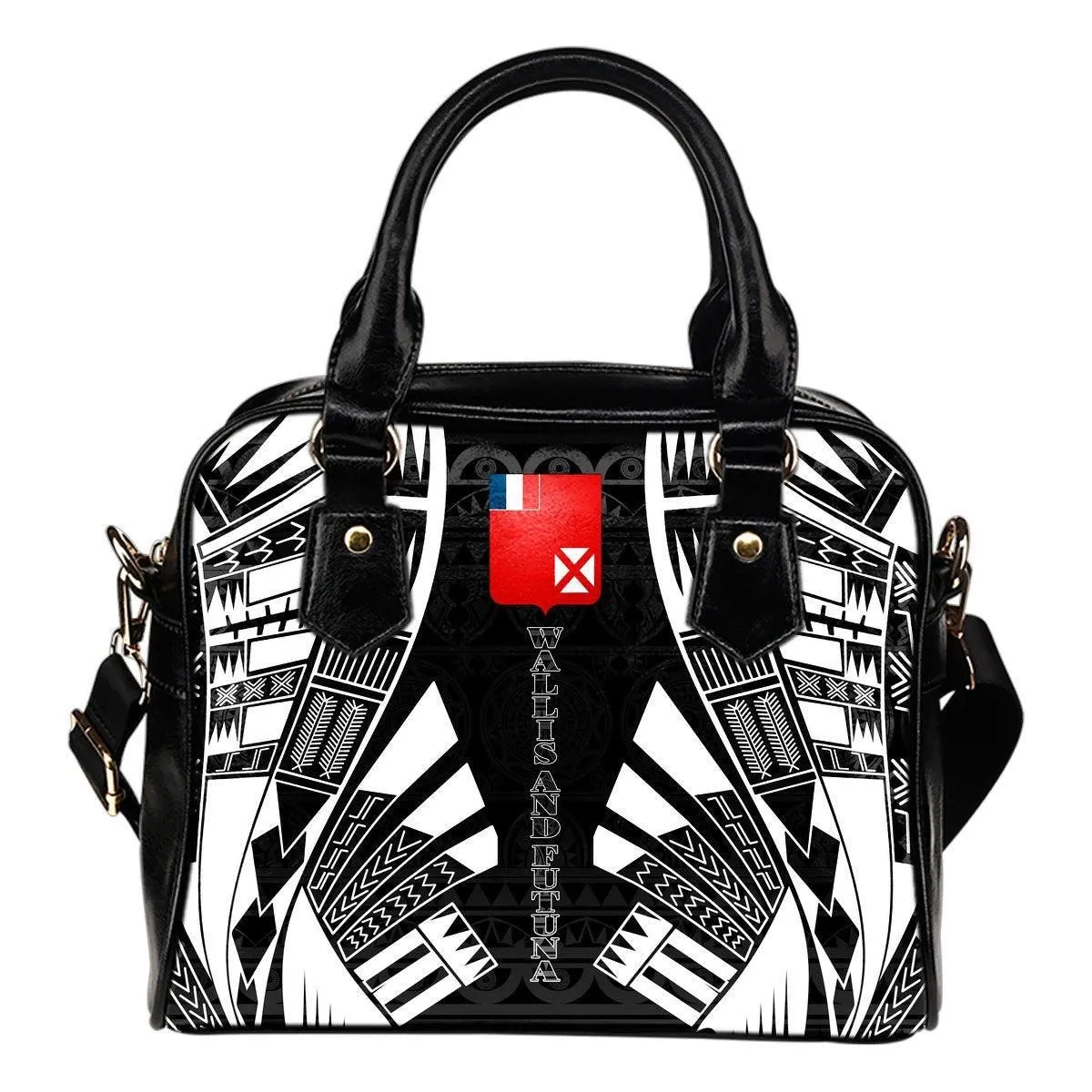 Wallis And Futuna Shoulder Handbag - Polynesian Tattoo Black