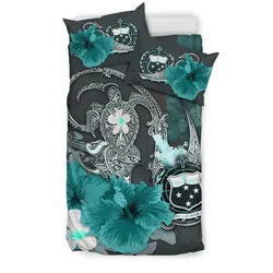 FamilyGater Bedding Set - Cover and Pillow Cases Samoa - Hibiscus Turtle Tribal Turquoise A02