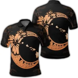 Hawaiian Map Hibiscus Turtle Polynesian Moon Polo Shirt Orange