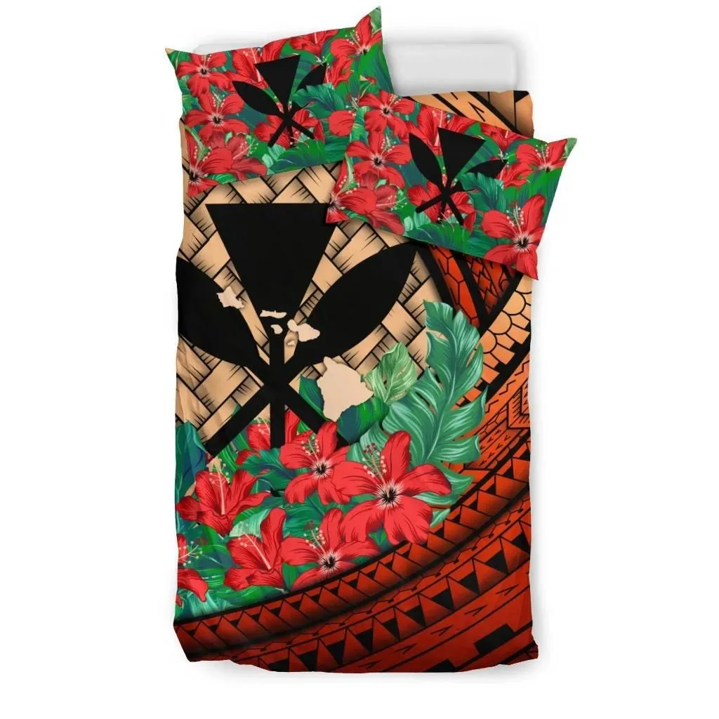 FamilyGater Bedding Set - Cover and Pillow Cases Kanaka Maoli (Hawaiian) - Lauhala Polynesian Hibiscus Red A24