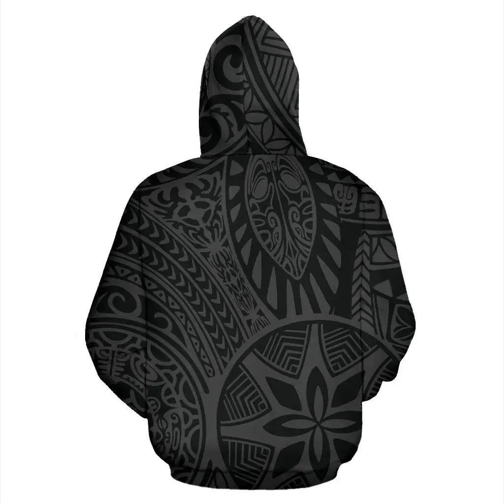Alohawaii Hoodie - Polynesian Hawaiian Style Tribal Tattoo Gray Pullover - AH - JR