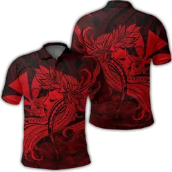 Hawaiian Map Hula Girl Hibiscus Kanaka Polynesian Polo Shirt - Red