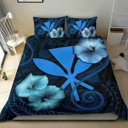 Alohawaii Bedding Set - Cover and Pillow Cases Polynesian Hawaii - Hibiscus Blue - BN39