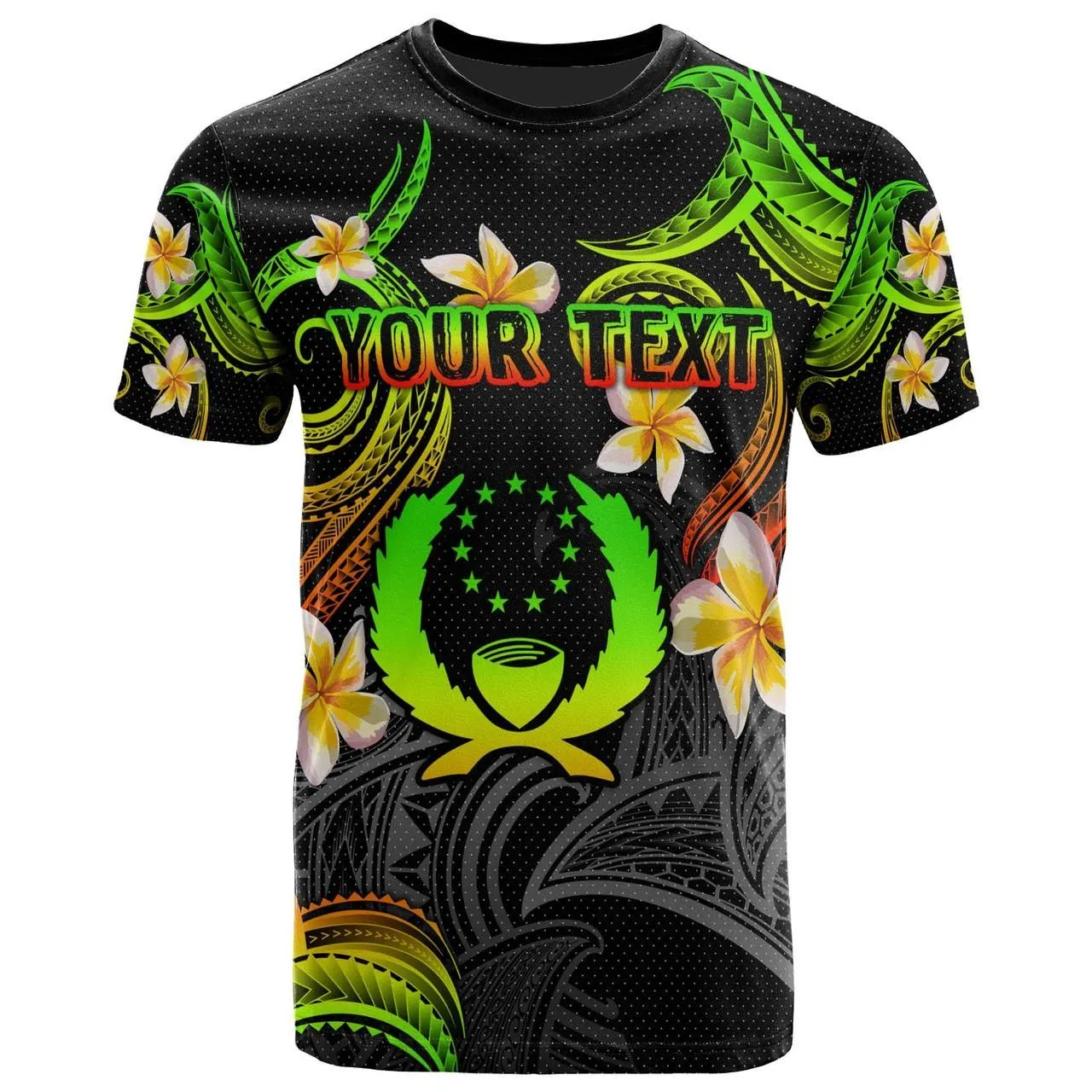 Pohnpei T-shirt - Custom Personalised Polynesian Waves with Plumeria Flowers (Reggae)