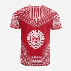 Tahiti Custom Personalised T shirt - Tahiti Flag Polynesian Chief Tattoo Red Version