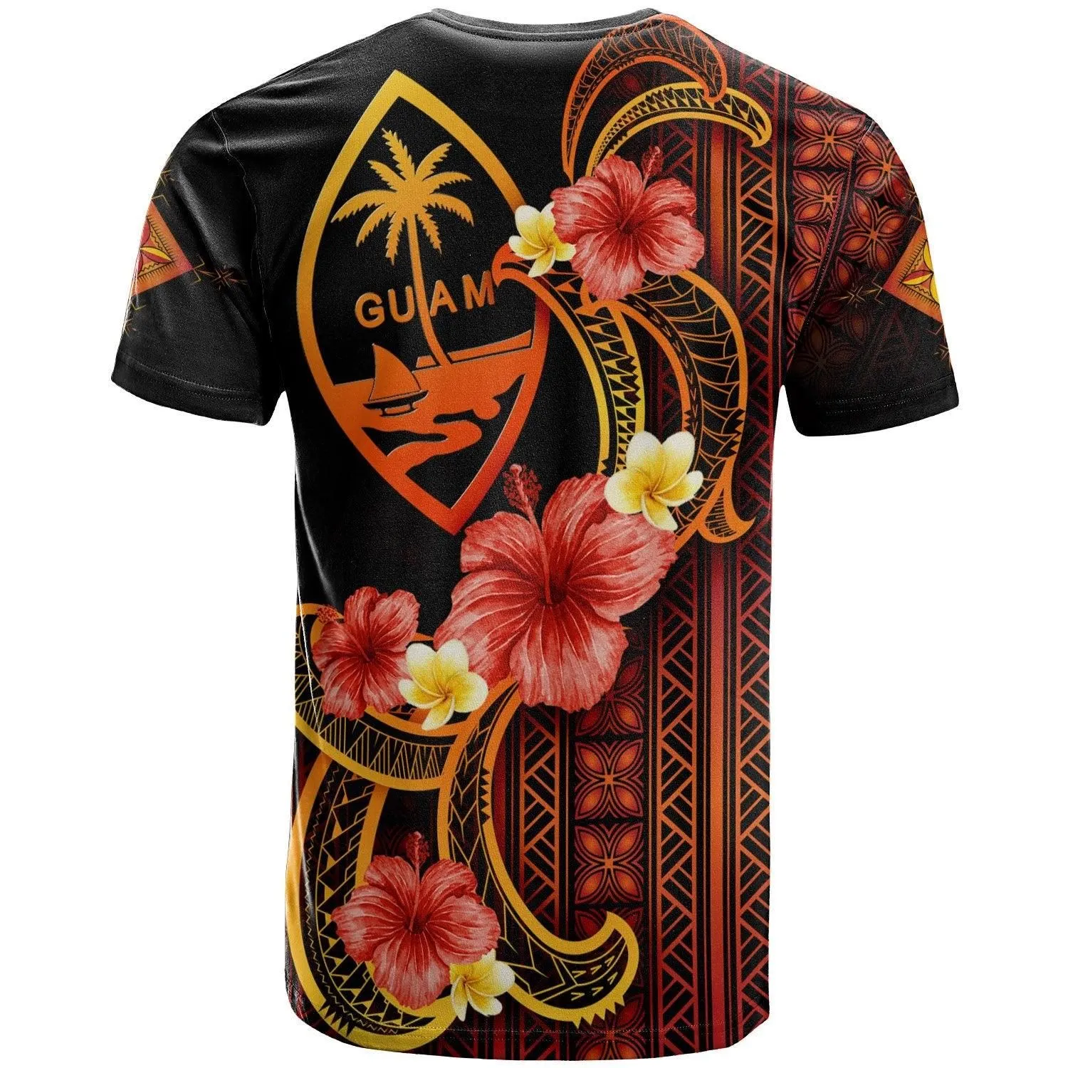 Guam T-Shirt - Hibiscus Plumeria Mix Tribal Leaves