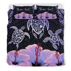 Alohawaii Home Set - Hawaii Map Turtle Hibiscus Polynesian Luxury Personalized Bedding Set - Honu Ohana - Purple - AH - J6