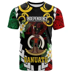 Vanuatu T shirt Custom Vanuatu Independence Anniversary Plumeria Flower and Polynesian Patterns T shirt LT10