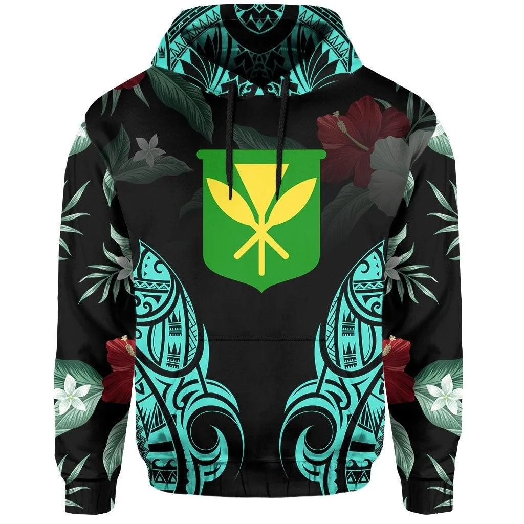 Polynesian Tropic Kanaka Maoli Hibiscus Hawaii Hoodie Turquoise