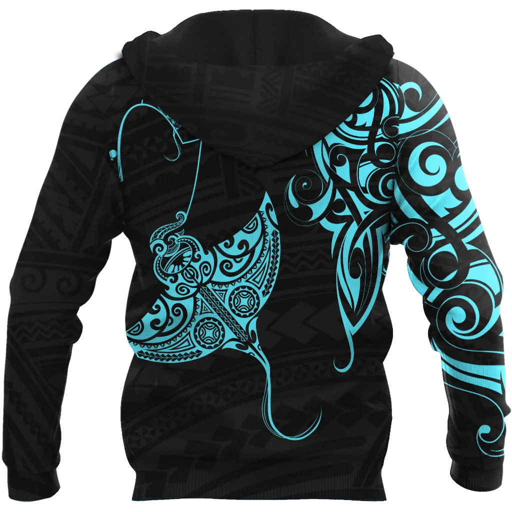 Amazing Polynesian Blue Ray Tattoo Personalized Unisex Deluxe Hoodie ML