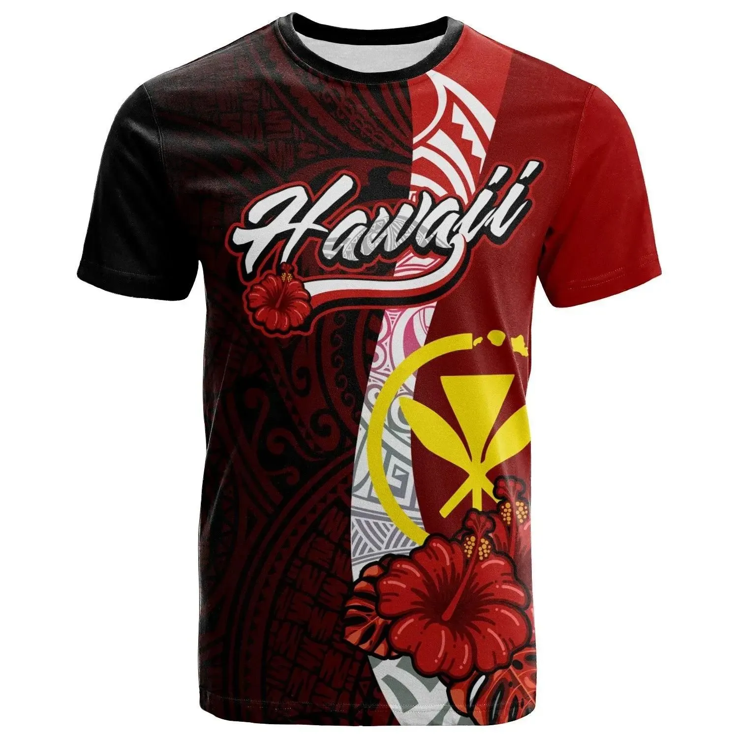 Hawaii Polynesian T-Shirt - Kanaka Maoli With Hibiscus - BN12