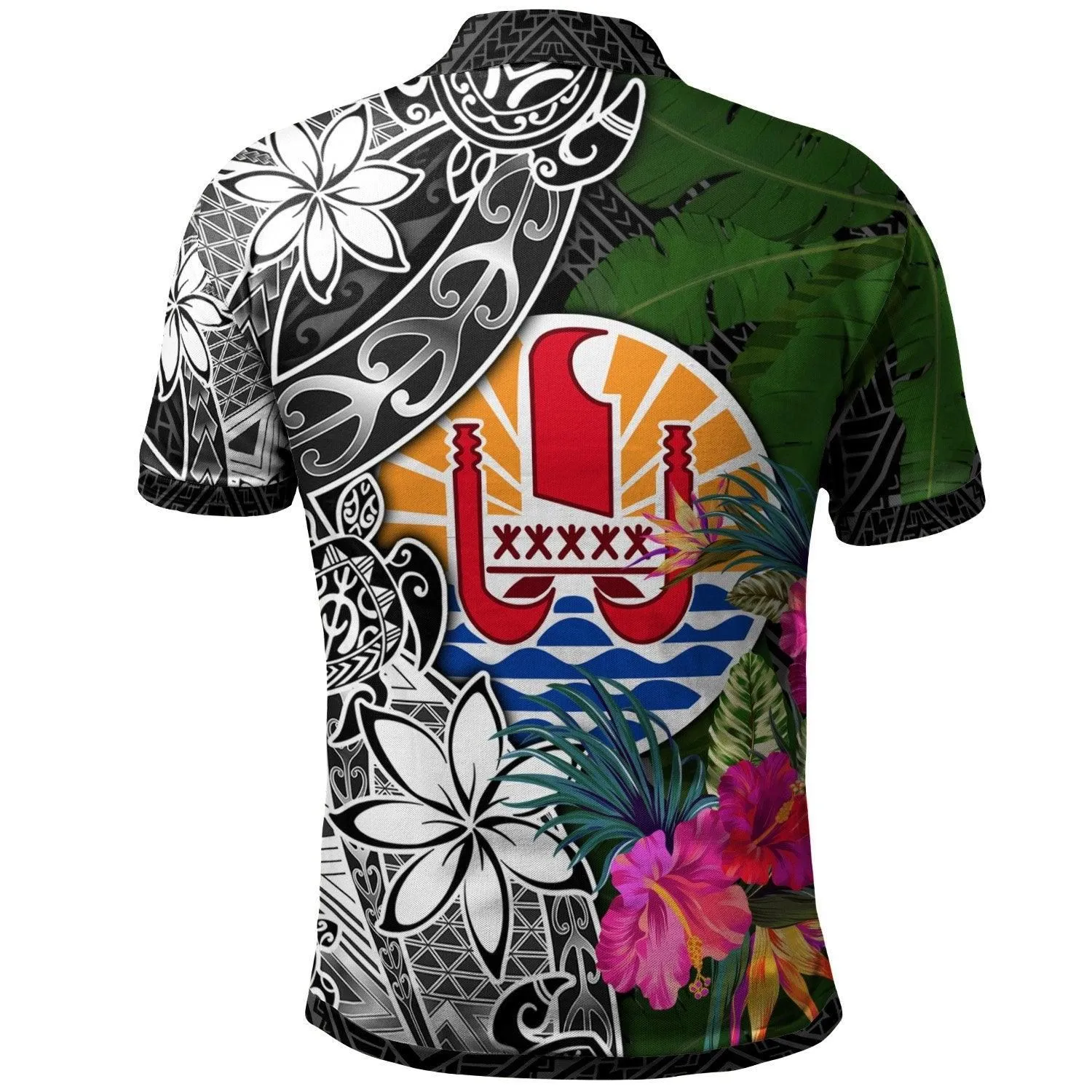 Tahiti Polo Shirt - Turtle Plumeria Banana Leaf
