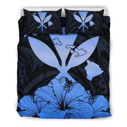 Alohawaii Home Set - Hawaiian Kanaka Bedding Set Hibiscus Polynesian Love Blue J1