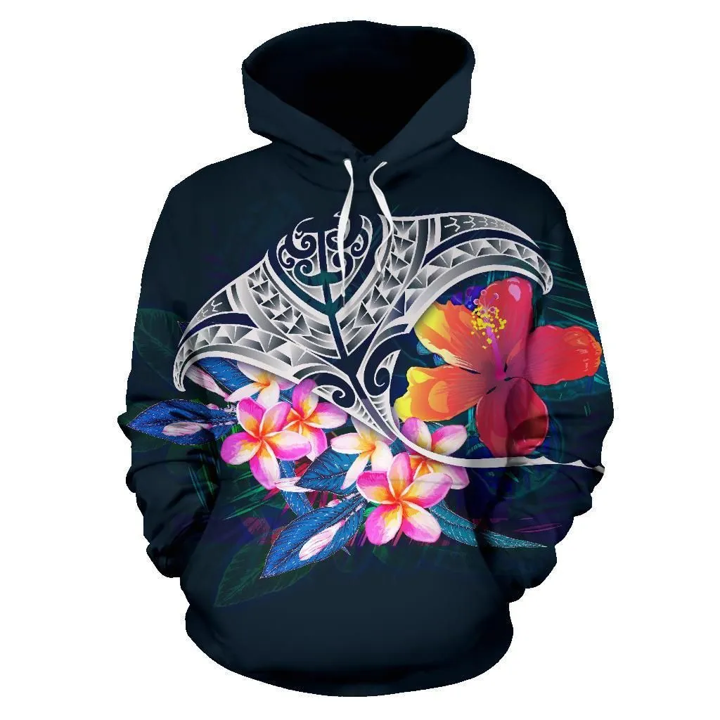 Polynesian Hoodie - Manta Ray nd Hibiscus