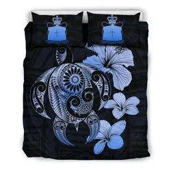 Alohawaii Bedding Set - Cover and Pillow Cases Tokelau Hibiscus Plumeria Mix Polynesian Turtle Blue J1