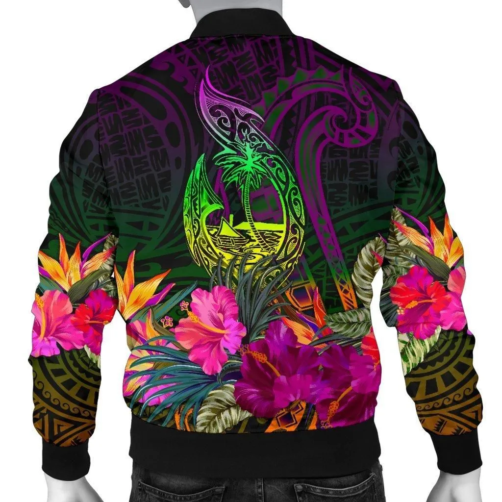 Guam Polynesian Mens Bomber Jacket - Summer Hibiscus