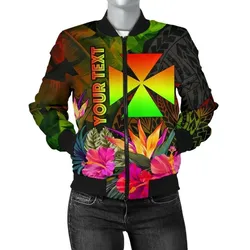 Wallis and Futuna Polynesian Personalised Women's Bomber Jacket - Hibiscus and Banana Leaves - BN15
