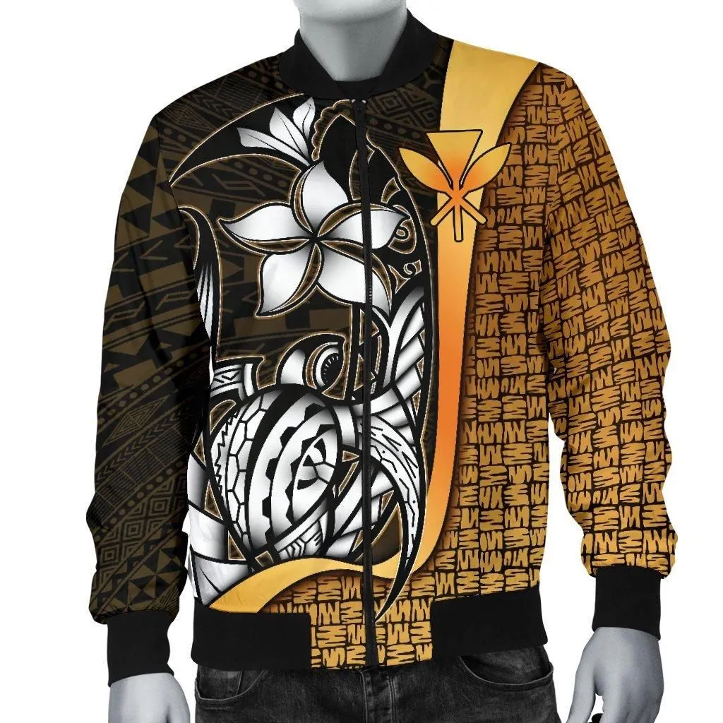 Polynesian Hawaii Men Bomber Jacket Gold - Turtle with Hook