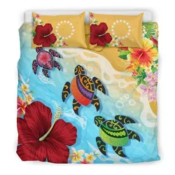 Cook Islands Bedding Set - Turtle Polynesian Hibiscus