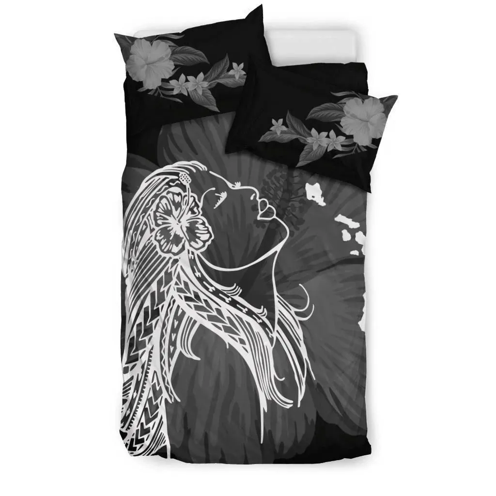 FamilyGater Bedding Set - Cover and Pillow Cases Hawaiian Map Heart Hula Girl Hibiscus Polynesian - White - AH J4