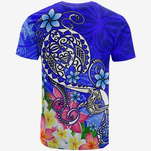 Polynesian T-shirt - Turtle Plumeria Blue Color