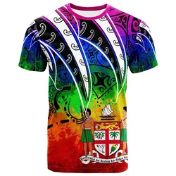 Fiji T shirt - Tropical Leaf Rainbow Color