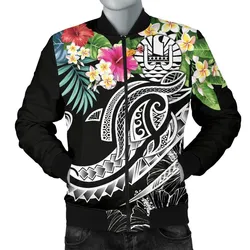 Tahiti Polynesian Mens Bomber Jacket - Summer Plumeria (Black)