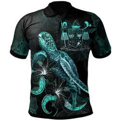Fiji Polynesian Polo Shirt - Turtle With Blooming Hibiscus Turquoise