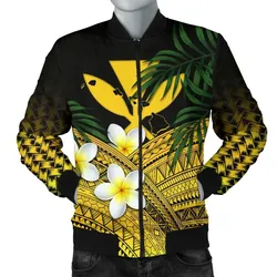 Kanaka Maoli (Hawaiian) Men's Bomber Jacket, Polynesian Plumeria Banana Leaves Yellow A02