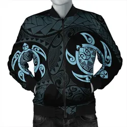 Alohawaii Jacket - Hawaiian Two Turtle Polynesian Bomber Jacket Pastel Blue AH - J7R