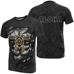 Hibiscus Polynesian Gray Hawaii Turtle T Shirt