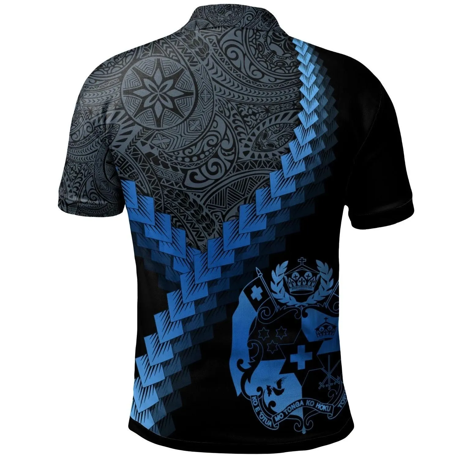Tonga Polo Shirt - Tonga Coat Of Arms With Polynesian Tattoo Blue - BN22