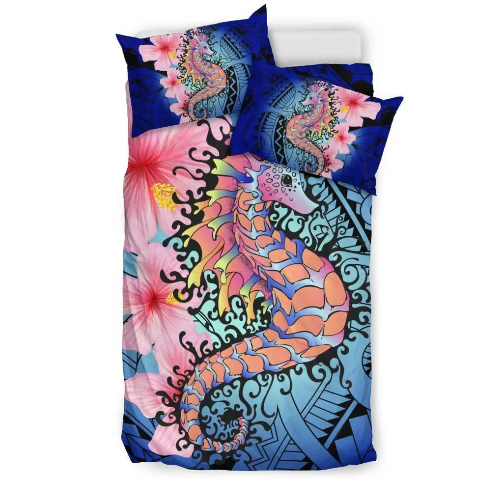 Hawaii Polynesian Pink Hibiscus Seahorse Bedding Set