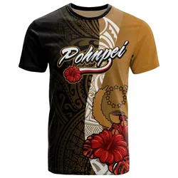 Pohnpei Micronesia T-Shirt - Coat Of Arms With Hibiscus Gold - BN12