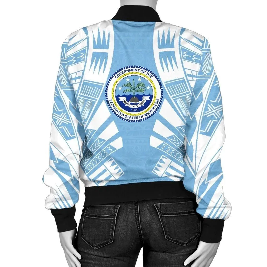 Federated States Of Micronesia Women Bomber Jacket - Polynesian Tattoo Flag - BN0110
